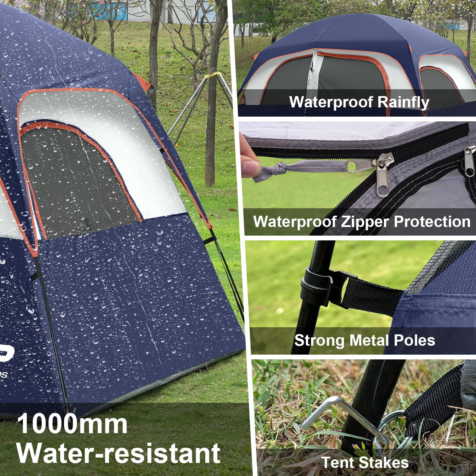 Upgraded 6/8 Person Camping Tents  Waterproof Windproof Family Tent With Larger Mesh Windows & Door Double Layer Easy Set Up All-season Dome Top Rainfly Carry Bag