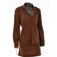 thumbnail image 6 of SAYOO Female Suit Set, Solid Color Tailored Collar Long Sleeve Shirt+ Mini Skirt for Summer, White/Black/Brown, S/M/L, 6 of 9