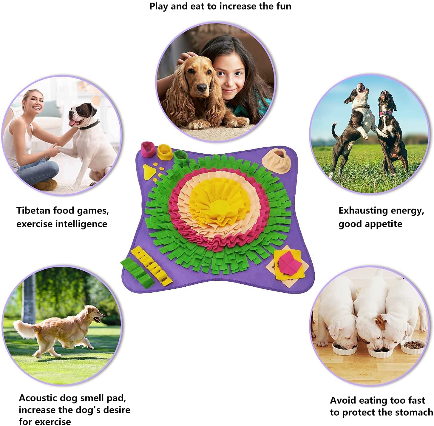 28.3" Pet Snuffle Foraging Mat, Dog Mental Puzzle Interactive Stimulation Toys for Smell Training and Slow Eating, Stress Relief for Feeding, Purple