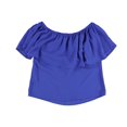 thumbnail image 2 of bar III Womens Ruffled Off the Shoulder Blouse, Blue, Medium, 2 of 2