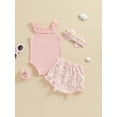 thumbnail image 3 of Suealasg 3 6 12 18 Months Baby Girls Clothes Sleeveless Ribbed Romper Daisy Print Shorts Headband Sets Newborn Girls 3Pcs Summer Outfits, 3 of 6