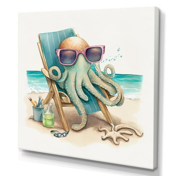 Designart Octopus On The Beach II Canvas Wall Art