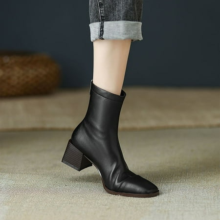 

Qepwscx Ladies Fashion Boots Suede Pointed Toe Mid Heel Chunky Heel Elastic Short Boots Outer Boots