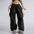 thumbnail image 4 of Black Woman Pants Clearance Parachute Pants With 4 Pockets High Rise Elastic Waistband Cargo Pants Streetwear Womens Blouses Size XL, 4 of 6