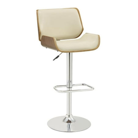 Adjustable Upholstery Bar Stool with Wood Back Ecru and Chrome