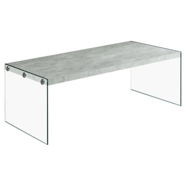22" x 44" x 16" Grey Cement  Tempered Glass  Coffee Table