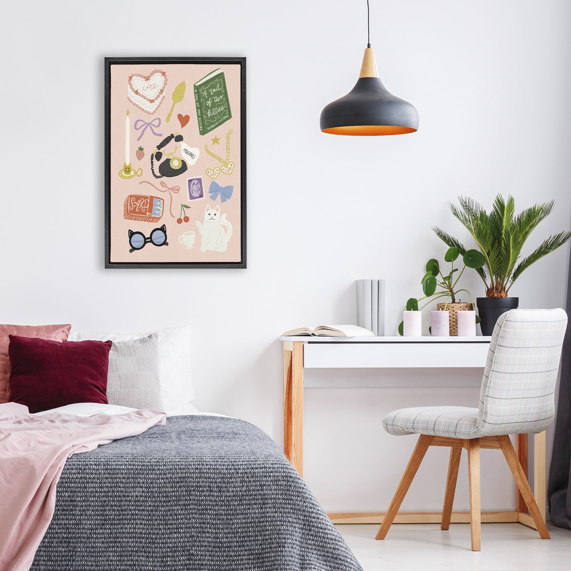 Stupell Industries Vintage Cat Lover Trinkets Black Framed Floater Canvas Wall Art, design by Amanda Houston