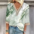 thumbnail image 1 of ICHUANYI Clearance Fashion Women's Summer V-Neck 3/4 Sleeve Lace Print Casual T-shirt Blouse(Green, M) ICHUANYI WER2023081014644, 1 of 5