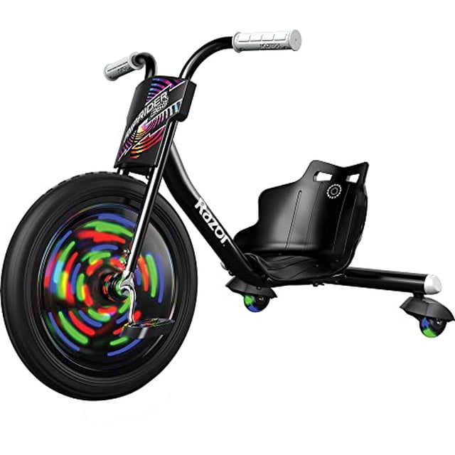Razor RipRider 360 Lightshow – Trike with Rear Casters and with Motion-Activated Multi-Color Lights, 3 Wheeled Drifting Ride-On for Kids Ages 5 and Up