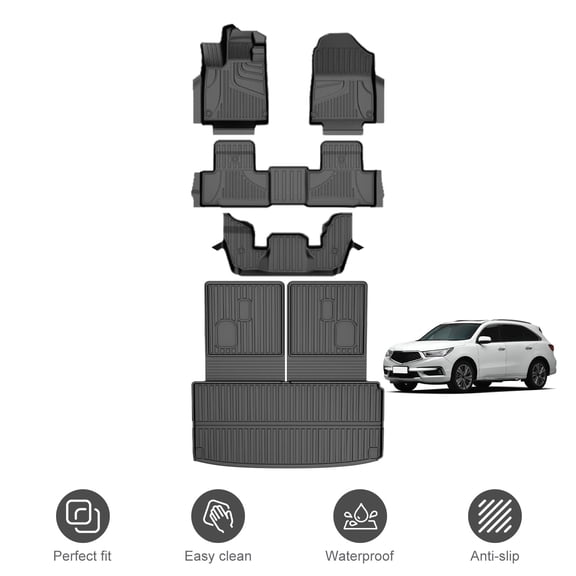 Custom Fit Floor Mats Cargo Liner Backrest Mat for Acura MDX 2022-2026, All Weather TPE Material 1st 2nd & 3rd Row Car Liners with Back Seat Cover