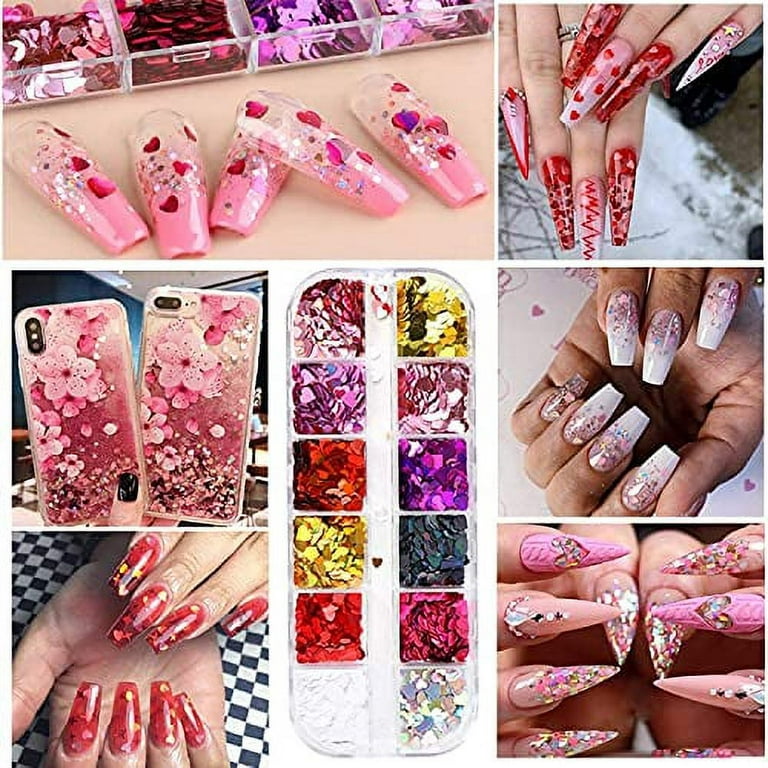 TBRZTR Colorful Holographic Nail Sequin Glitter Accessories 3D Glitter Flakes Nail Supplies Acrylic Nail Powder Shiny Manicure Designs for Women Girls Nail