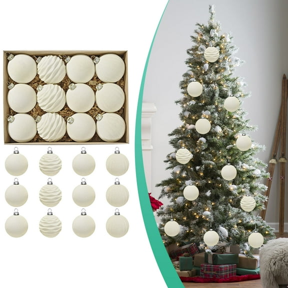 DAMAI 3.15inch Burgundy Velvet Christmas Ornaments Balls, 12 PCS Velvet Ornaments Balls Sets for Christmas Tree, Multicolor Shatterproof Flocked Xmas Tree Decor, Holiday Decorations for Home & Party
