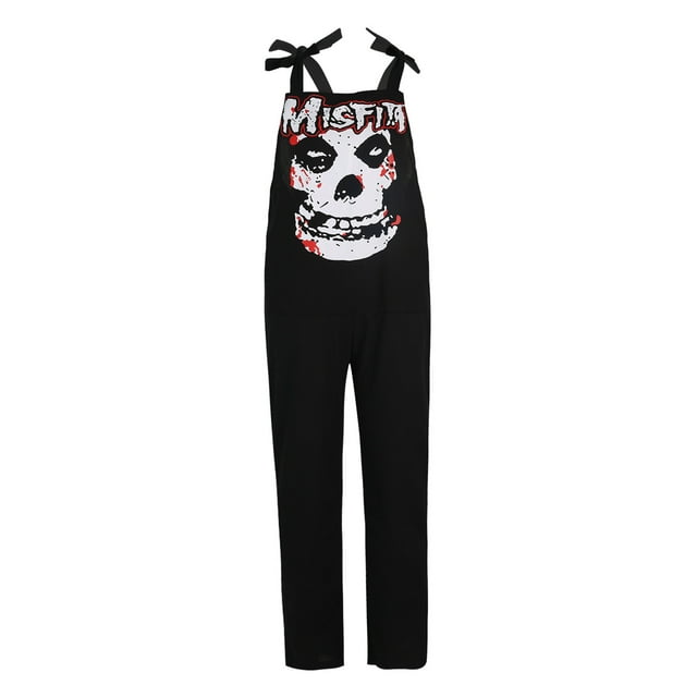 TRKIYQC Mono Suelto para Mujer, Casual Sin Mangas Calavera Gato Negro Estampado Correa Bib Pantalones TRKIYQC moda