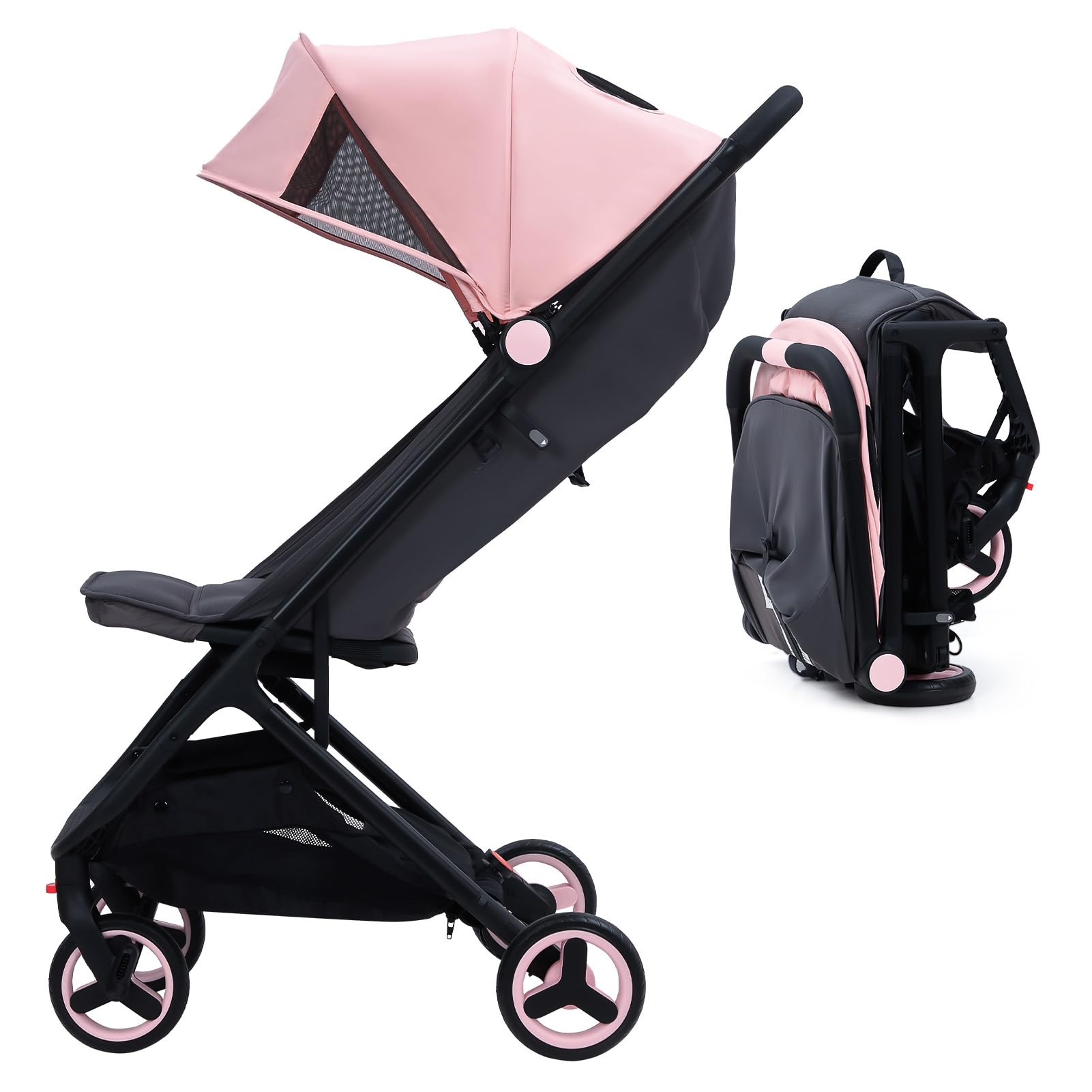 Ataucjin Lightweight Stroller Compact One-Hand Fold Travel Stroller Compact Stroller With Canopy Storage Basket Multi-Position Recline Seat Infant And Toddler Stroller For Airplane Friendly