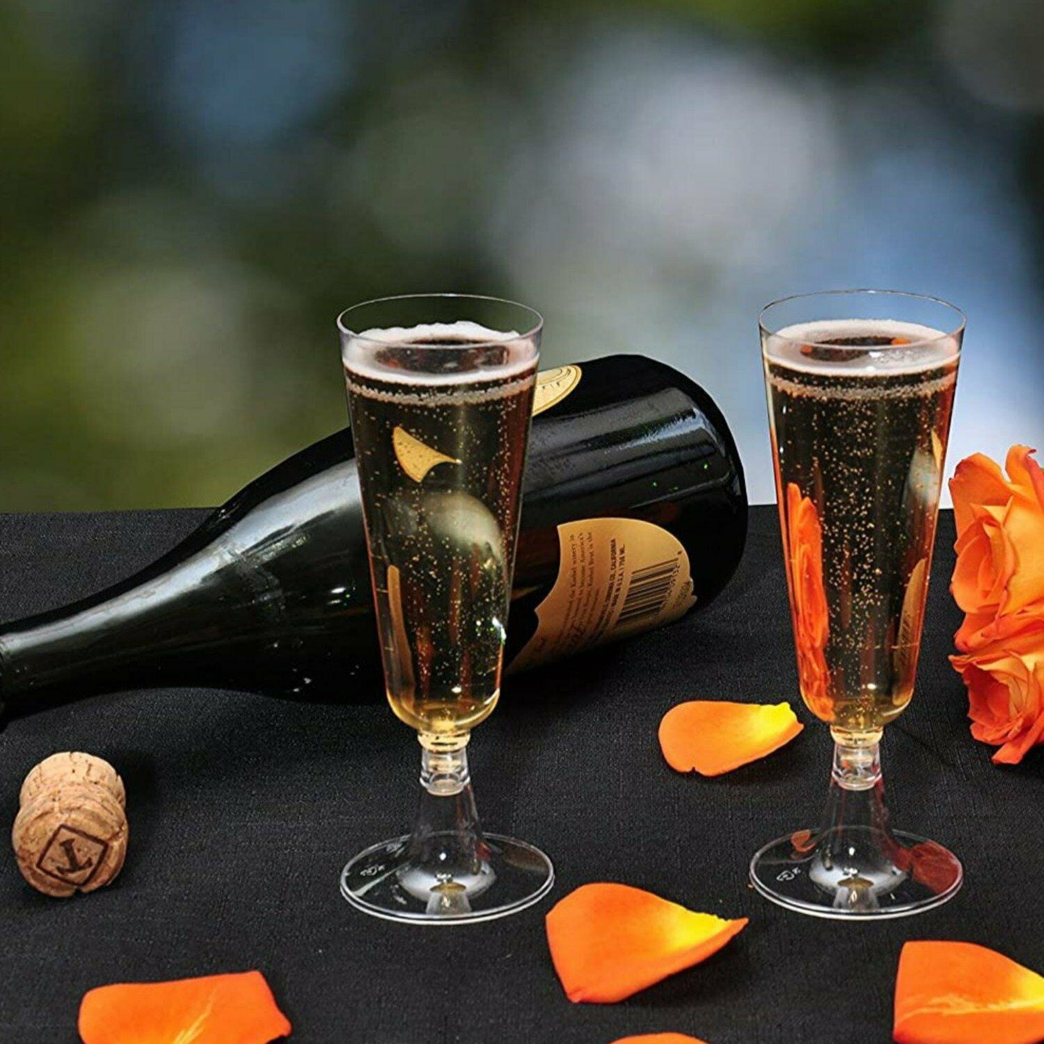 Hanna K. Champagne Clear Heavyweight Plastic Flute 5 Oz Toasting Glasses [BULK] (60 Pack)
