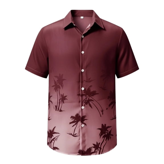 IWRICH Men's Hawaiian Short Sleeves Shirt Button down Beach Tops Summer Casual Floral Printed Holiday Tees Wine XL