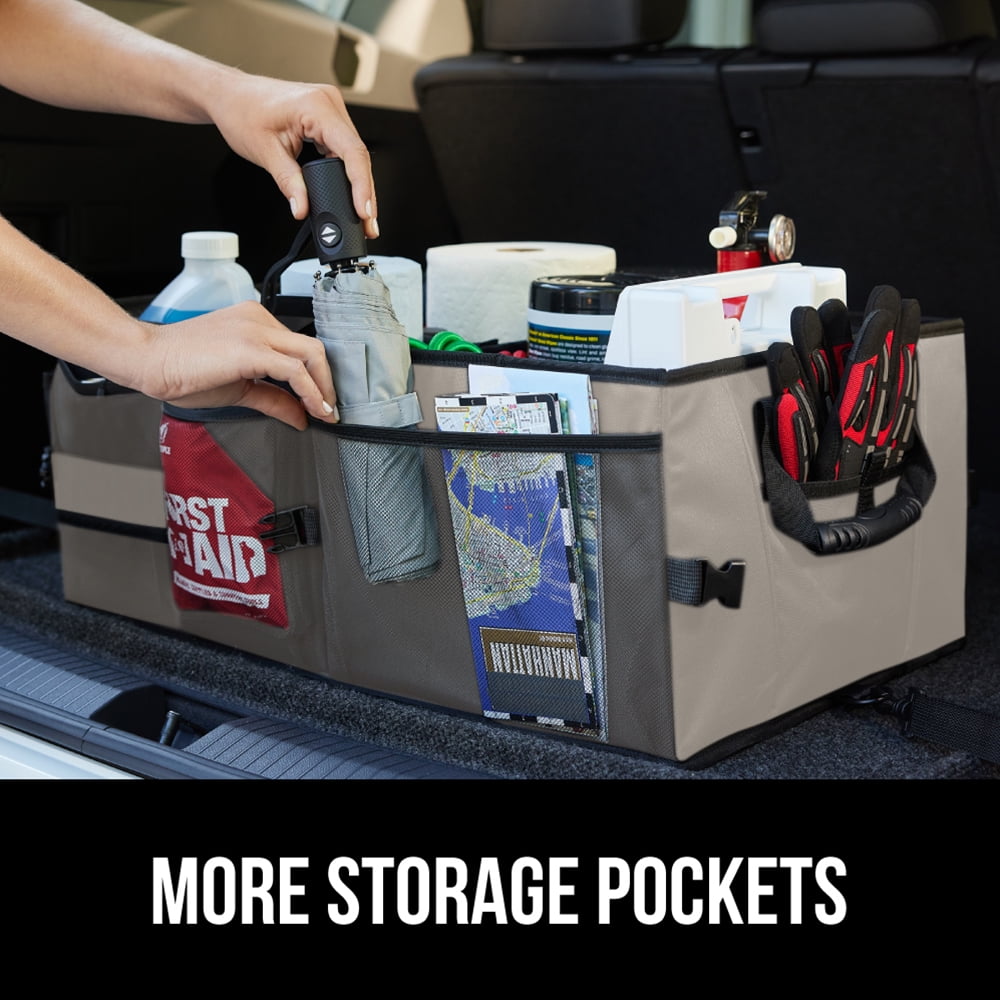 GORILLA GRIP Trunk Storage Organizer, Collapsible Container for Car Sedan or SUV, Beige