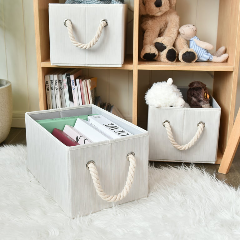 Foldable Fabric Storage Bins with Handles, Collapsible Storage Boxes for  Closet&Shelf, Decorative Bins, 3-Pack, Large, Ivory, 14.4 x 10x 8.3 