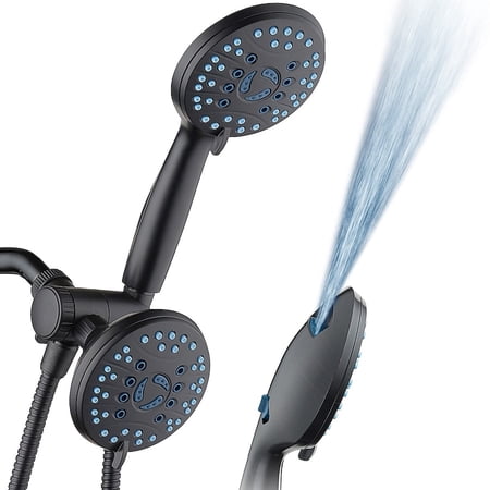AquaCare 50-Spray Matte Black 4.5-in Round Shower Head with Handheld Combo 2.5 GPM