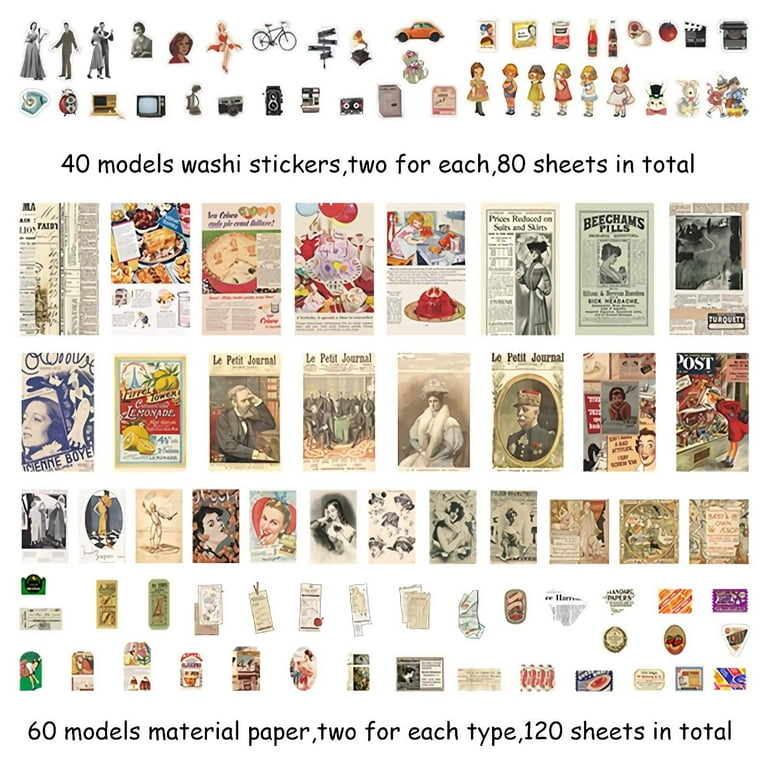 Weinsamkeit 400 Pcs Scrapbooking Stickers Vintage, Washi Paper