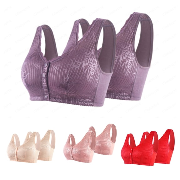 SPZTSX 2Pack Comfort Wireless Front Close Bra, Women's Plus Size Breathable Soft Cup Bra
