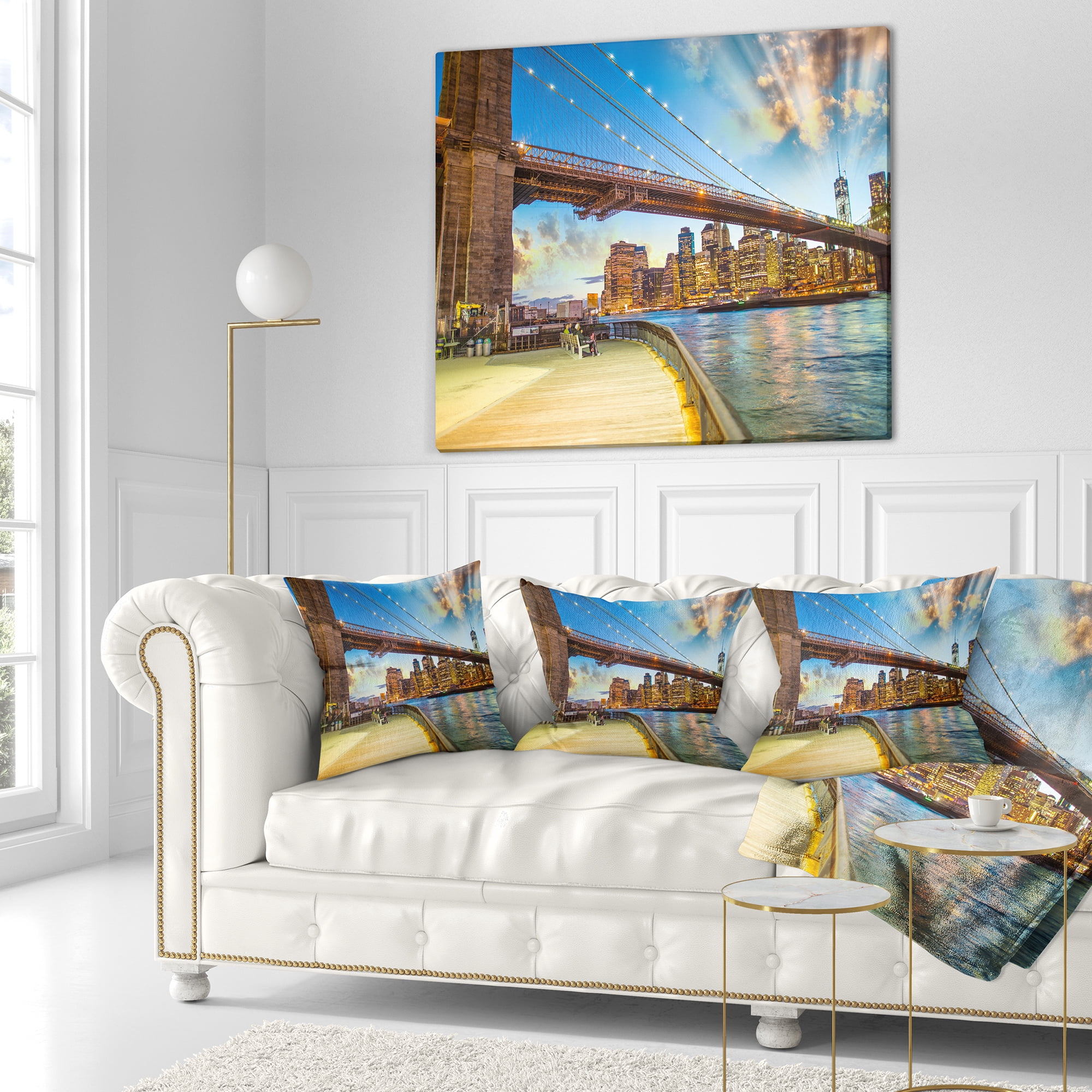 Designart Bridge Park Brooklyn - Cityscape Photography Throw Pillow - 18x18