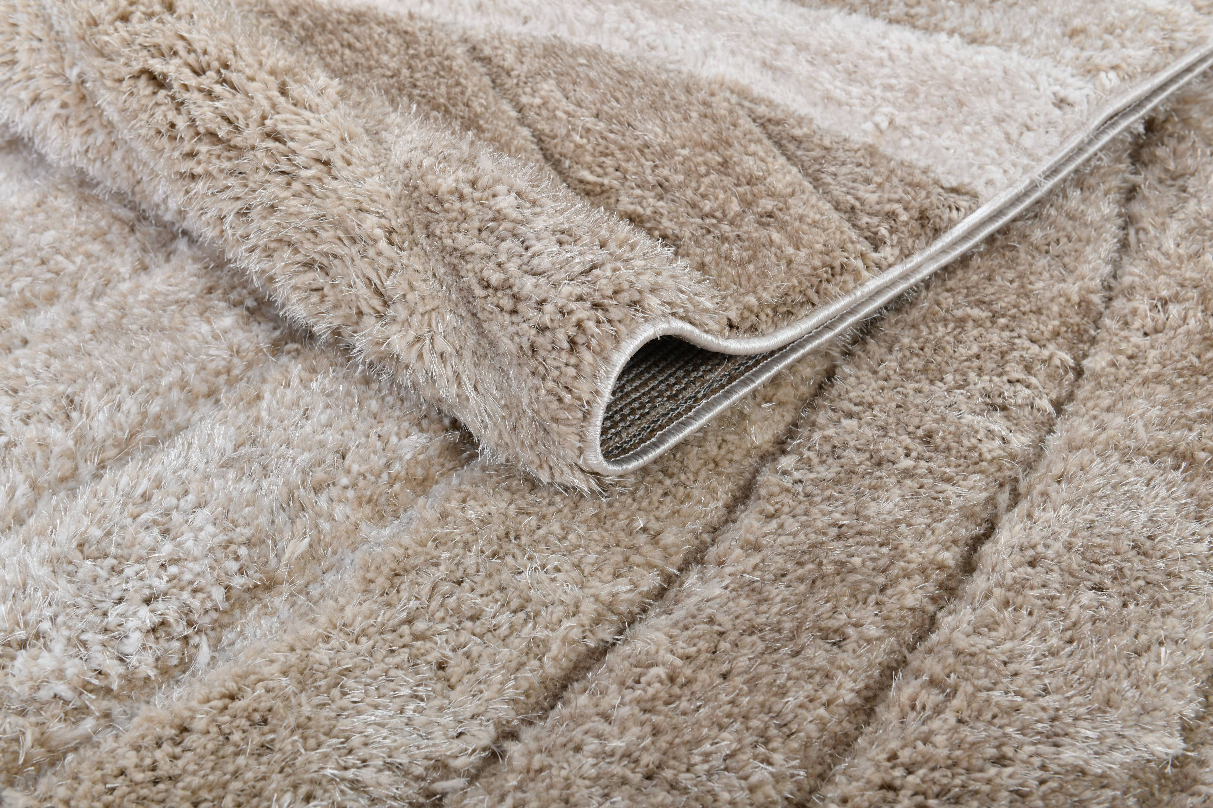 Well Woven Tilly Biege Geometric Stripes Thick Soft Plush 3D Textured Shag Area Rug 5x7 (5'3" x 7'3")