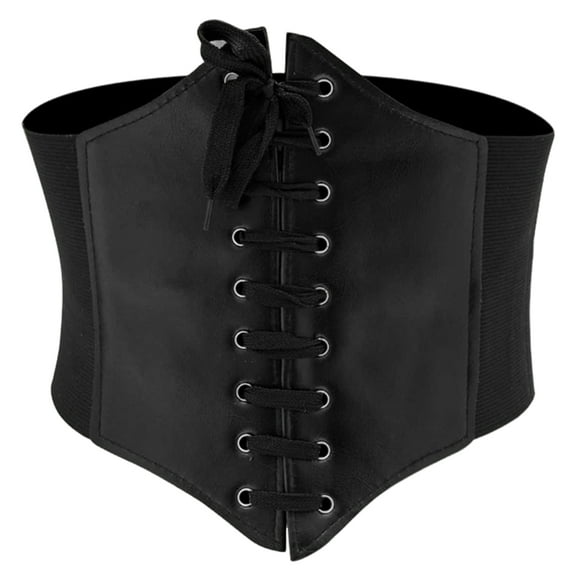 NUZYZ Women Lace-up Corset Wide Elastic Waist Belt Faux Leather Slimming Body Waistband Dress Shirt Decoration