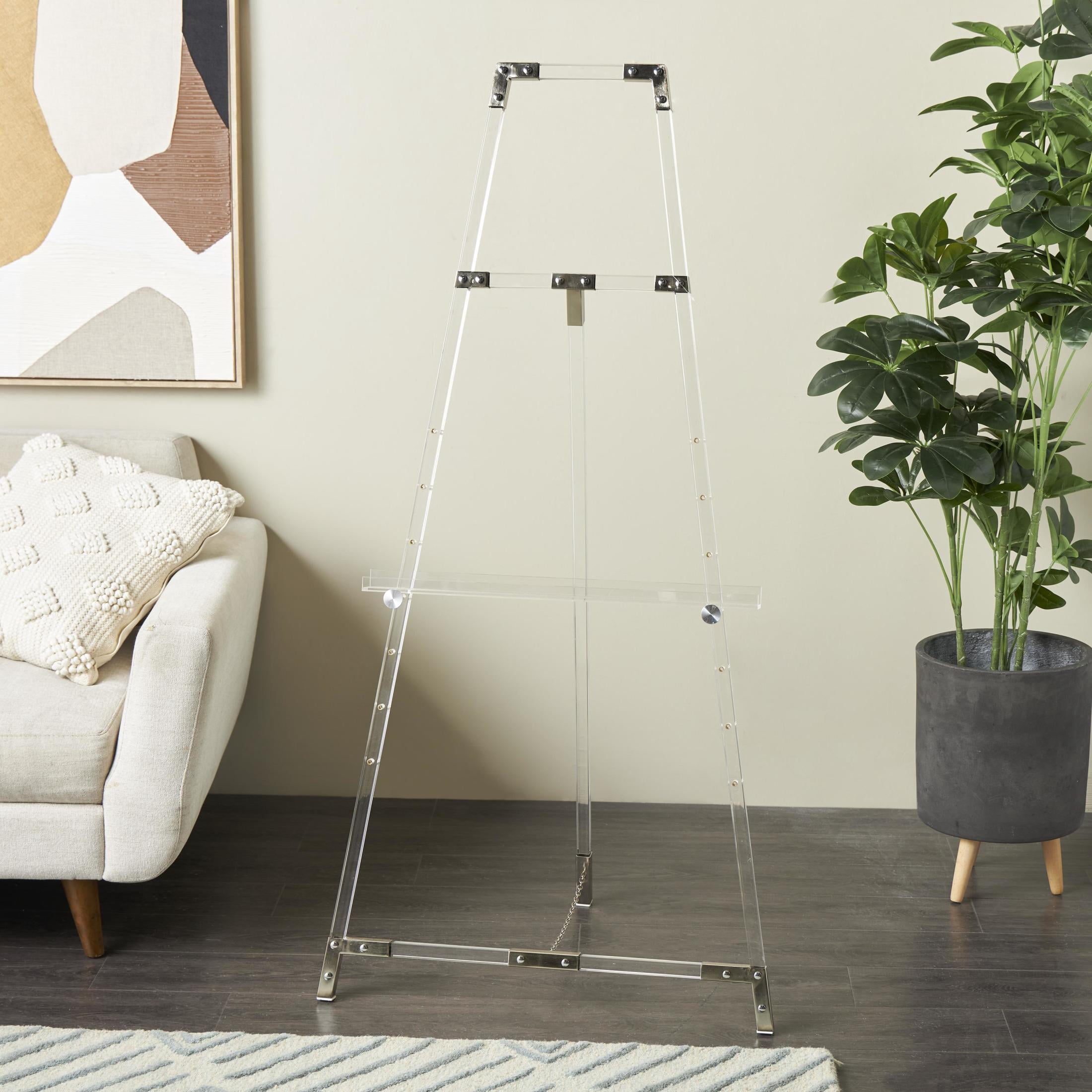 DecMode 24" x 57" Clear Acrylic Plastic Tall Adjustable Floor 7 Tier Easel with Silver Accents, 1-Piece