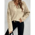 thumbnail image 6 of Women'S Fall Lapel Collar V Neck Long Sleeve Knit Comfy Loose Casual Pullover Sweater Jumper Top Khaki S, 6 of 8