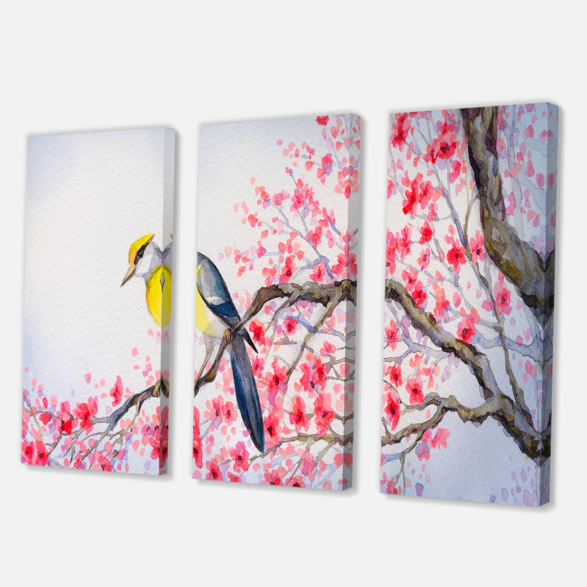 Designart ' Beautiful Red Bird Sitting On Flowering Branch II ' Traditional Canvas Wall Art Print
