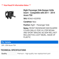 thumbnail image 2 of Right Passenger Side Bumper Grille Insert - Compatible with 2011 - 2014 Acura TSX 2012 2013, 2 of 2