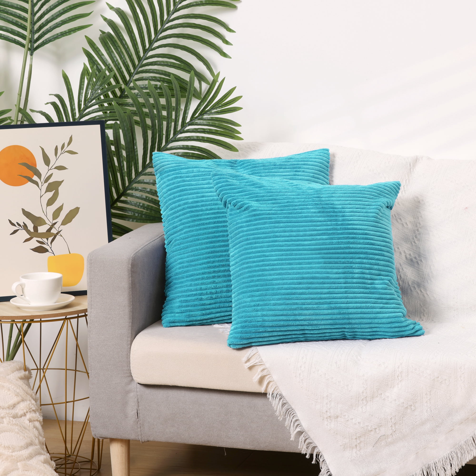 Unique Bargains Sofa Living Room Corduroy Decorative Throw Pillow Covers (2 Count) Lake Blue 16" x 16"
