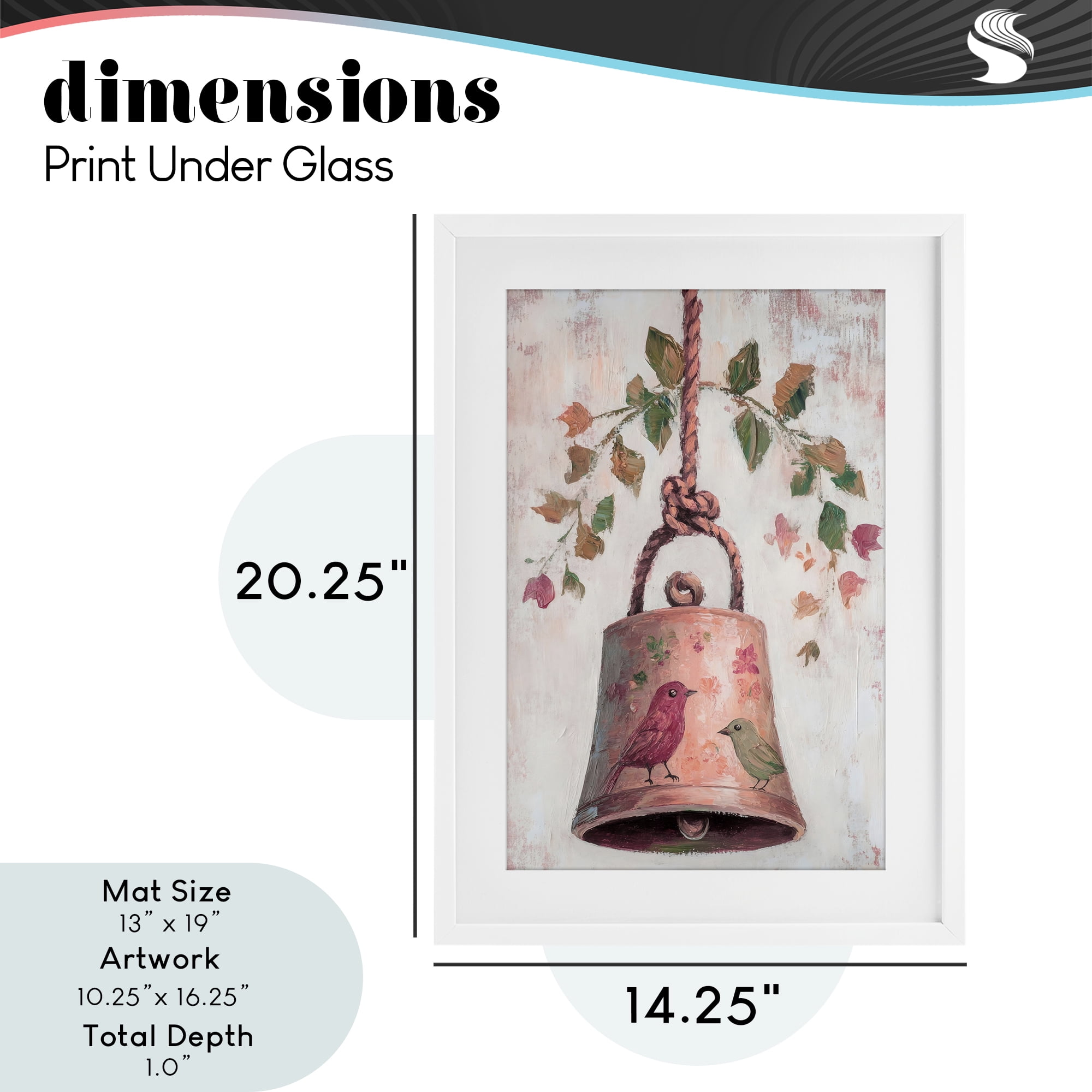 Vintage Christmas Bell White Framed Print Under Glass, design by Petal Prints Design