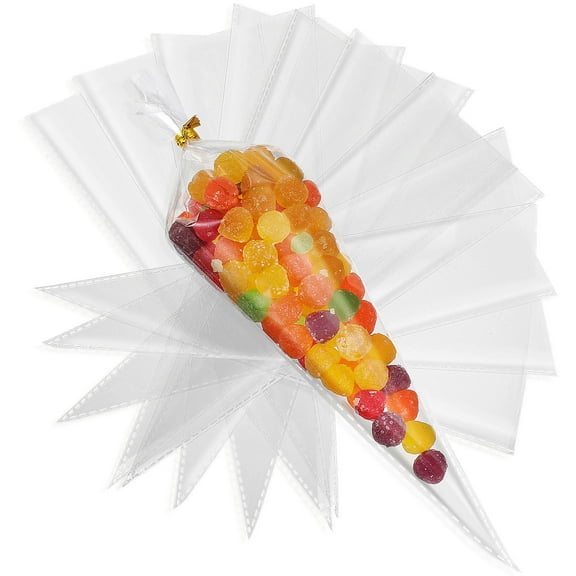ULTNICE 1set Clear Cellophane Candy Cones With Ties For Safe Food Packaging For Parties And Present Wrapping