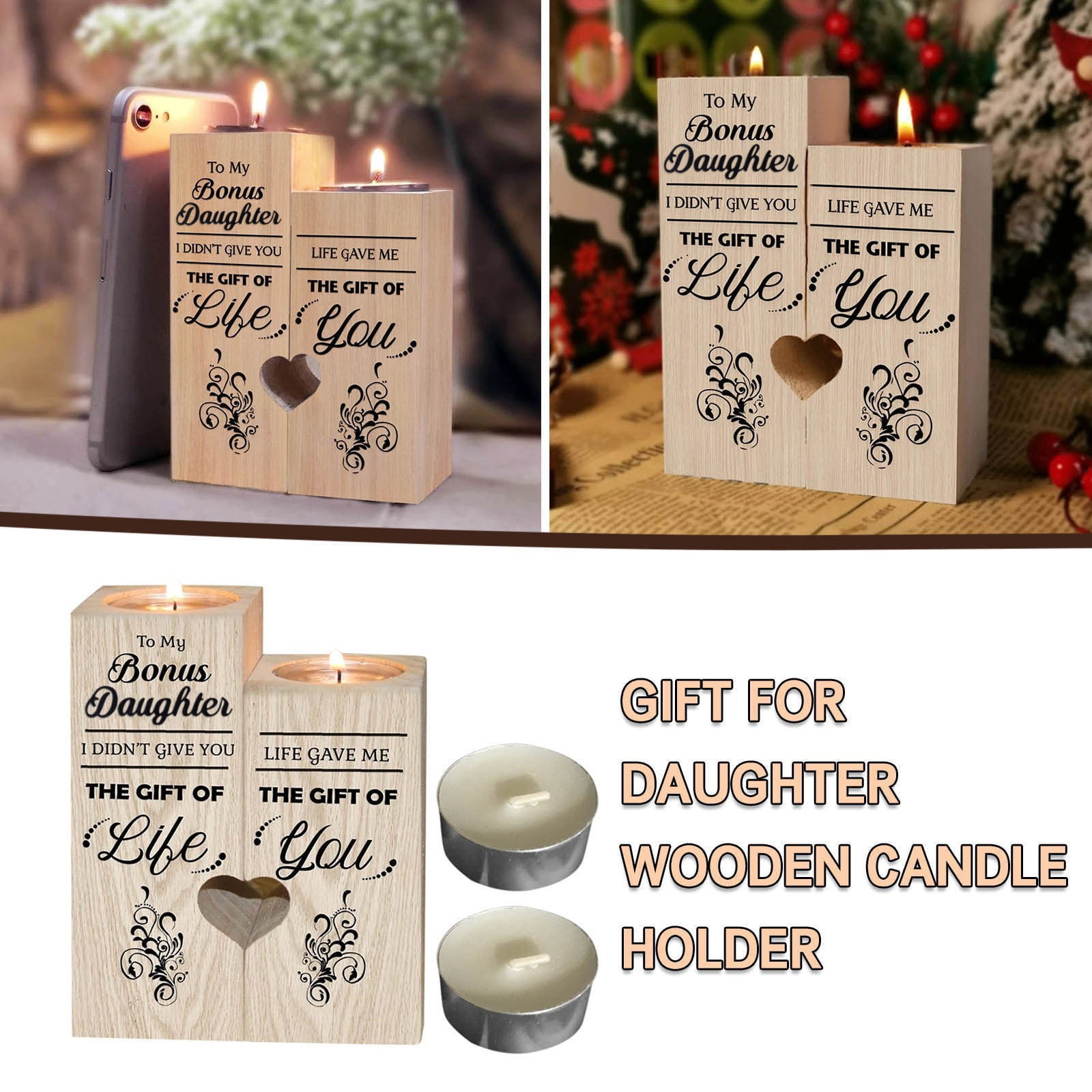 Lingouzi Wooden Candlestick Holder, Candle Sticks Holders With Two