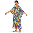 thumbnail image 2 of Xixirimido Vibrant Hippie Flower Print Women’s Plus Size Beach Kaftan Dress V-Neck Batwing Sleeve Swimsuit Cover Up Flowy Caftan Dress for Pool, Cruise & Resort Wear, 2 of 7