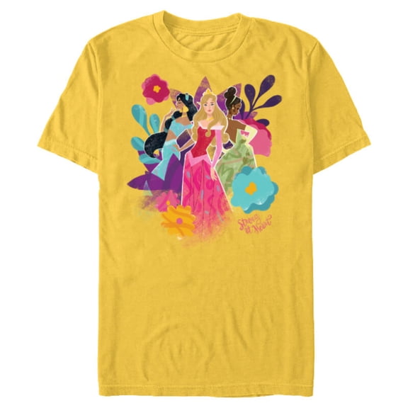 Disney Princess Jasmine Aurora and Tiana Strong at Heart - Short Sleeve Blended T-Shirt for Adults - Customized-Yellow