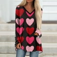 thumbnail image 2 of Dwralegc Womens Valentines Day Outfit Loose Fit V- Neck Lightweight Tops Valentine Fashion Tshirts Heart Graphic Long Sleeve Tees Black 3XL, 2 of 5