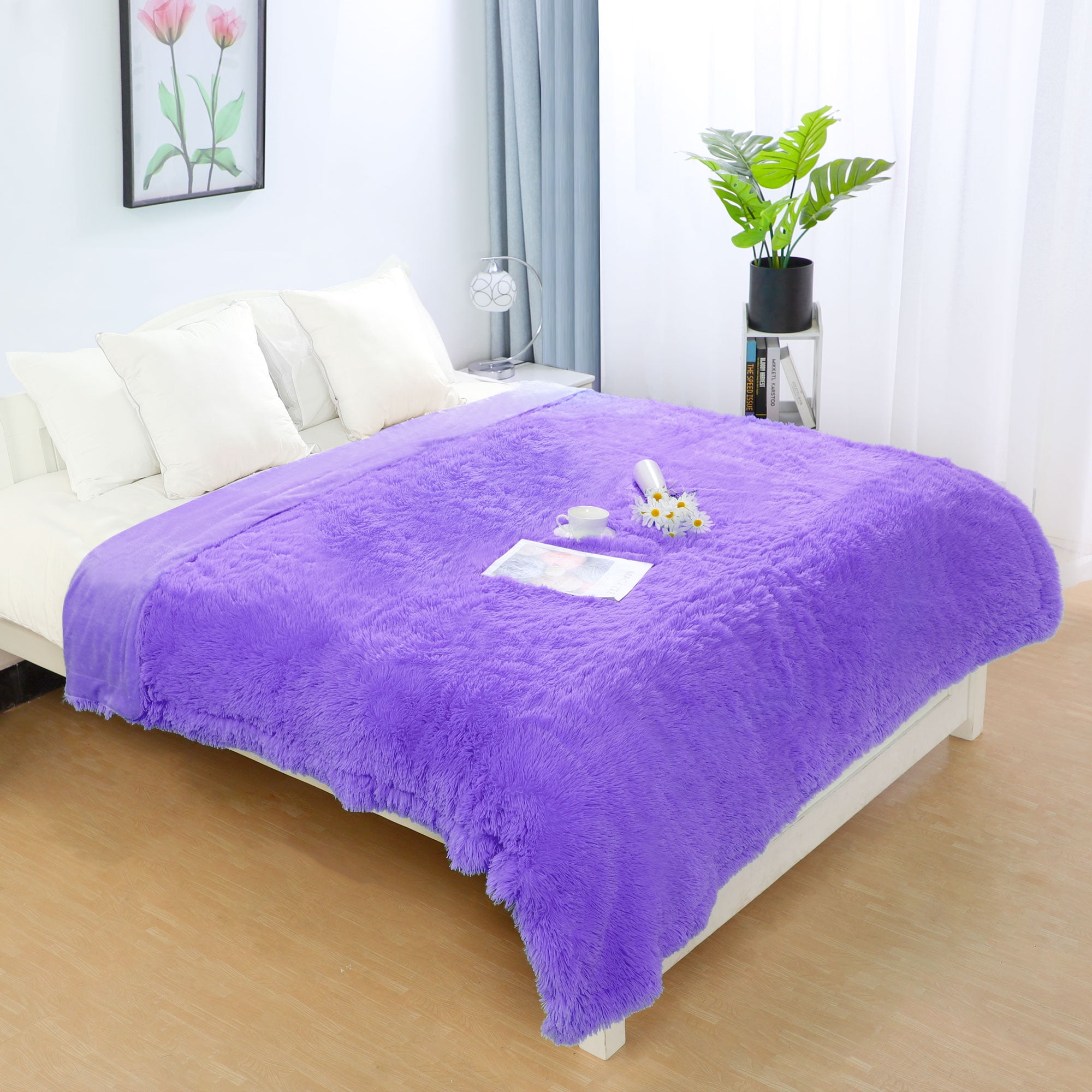 Warm Shaggy Faux Fur Plush Queen Size Blanket 78" x 90",Purple