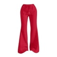thumbnail image 2 of GZWYHT Palazzo Pants Sweatpants Women Flare Wide Leg Sweatpants Women Drawstring High Waisted Cotton Joggers Casual Flowy Yoga Pants With Pockets Yoga Pants Flare Pants Red XXL, 2 of 8