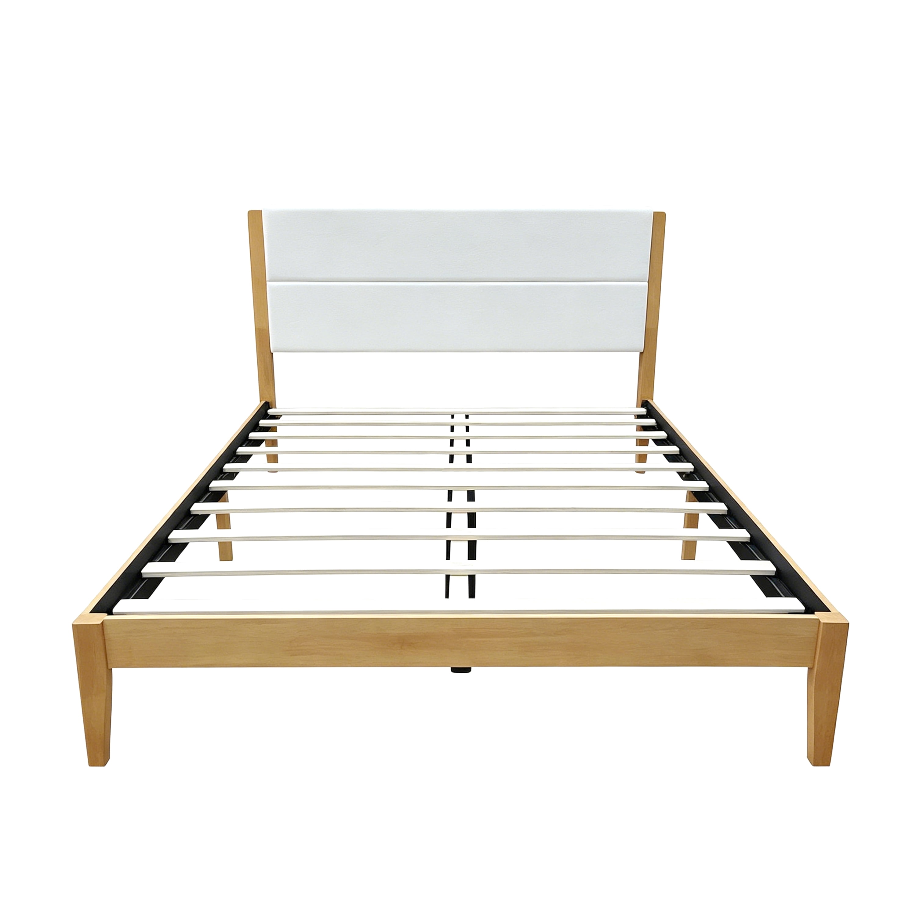 King Size Modern Wood Platform Bed Frame with Upholstered Headboard, No Box Spring Needed