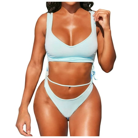 

VKEKIEO Two-Piece Sets Swimsuit Sport Bra Style Support Blue M