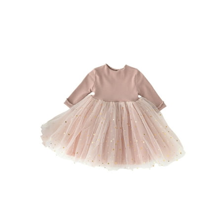 

Douhoow 0-3Y Princess Baby Girls Dress Solid Lace Patchwork Long Sleeve Knee Length Tutu Dress
