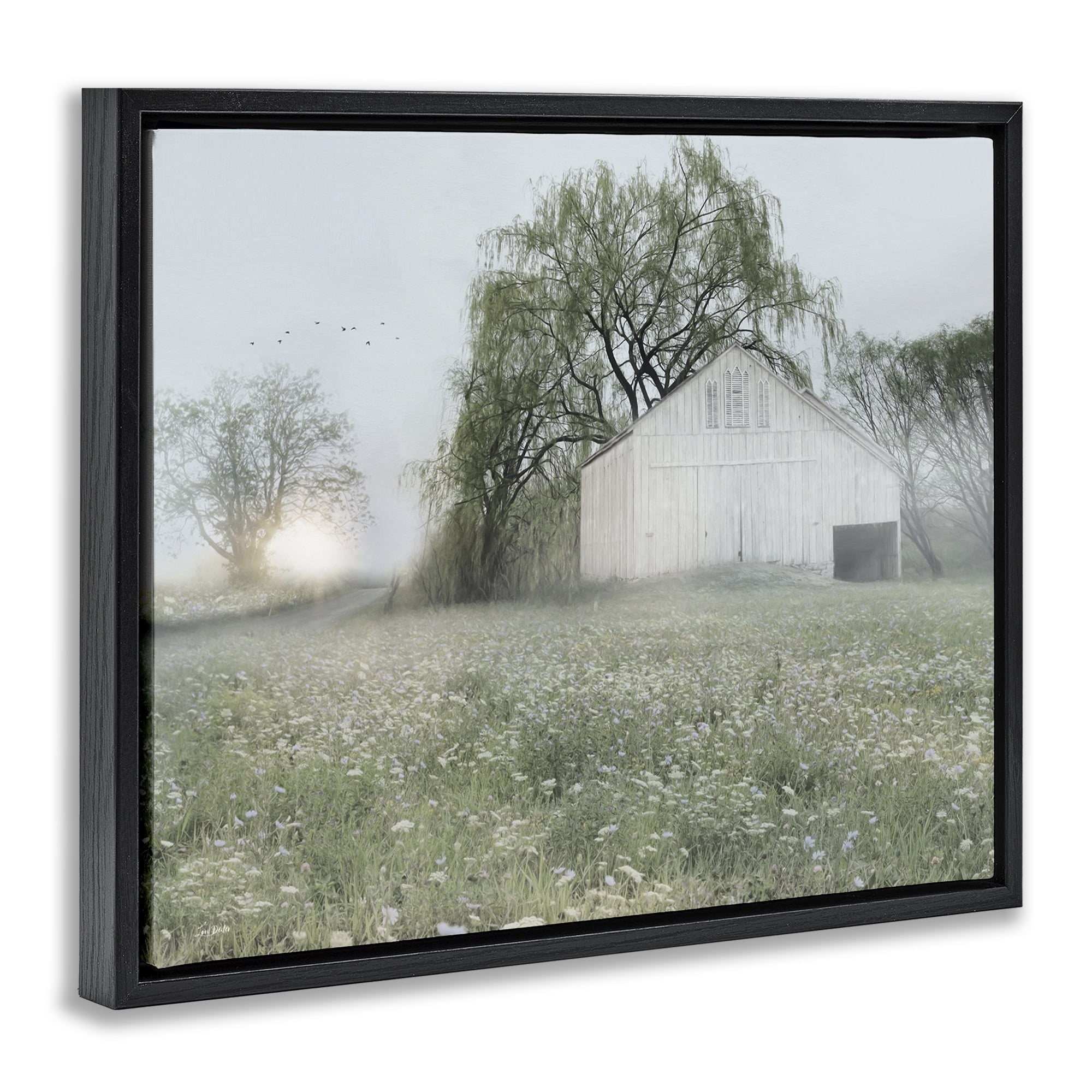 Stupell Industries Drooping Trees Meadow Landscape & Nature Painting Black Floater Framed Canvas Art Print Wall Art, 21 x 17