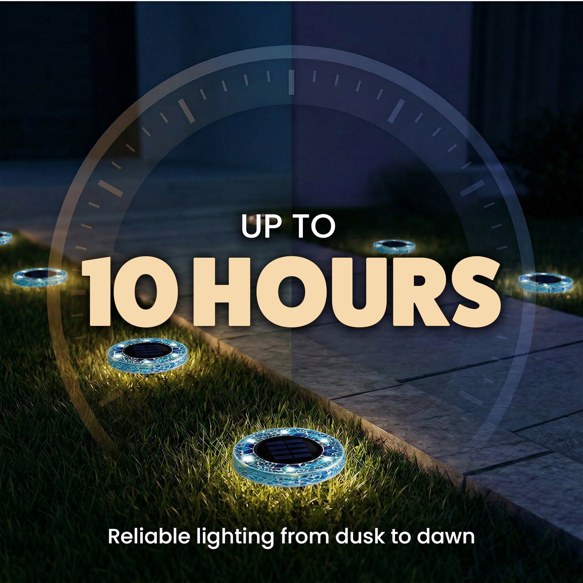 Bell+Howell Solar Outdoor Mosaic Disk Lights, 8 Pack Ultra-Premium Glass Decorative Pathway, Solar Outdoor Waterproof Disk, LED Pathway, Auto On/Off Lights - Blue