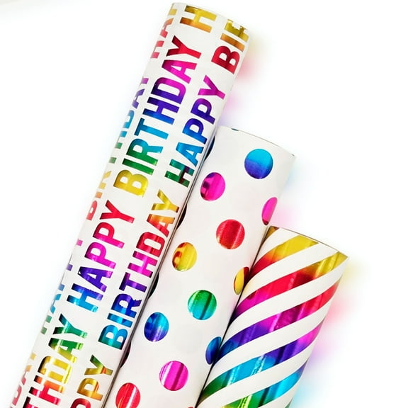 Jestar Sparkling Polka Dot Iridescent Wrapping Paper, Gift Wrap for Birthday, 3 Rolls - 17 x 120 Inches Per Roll