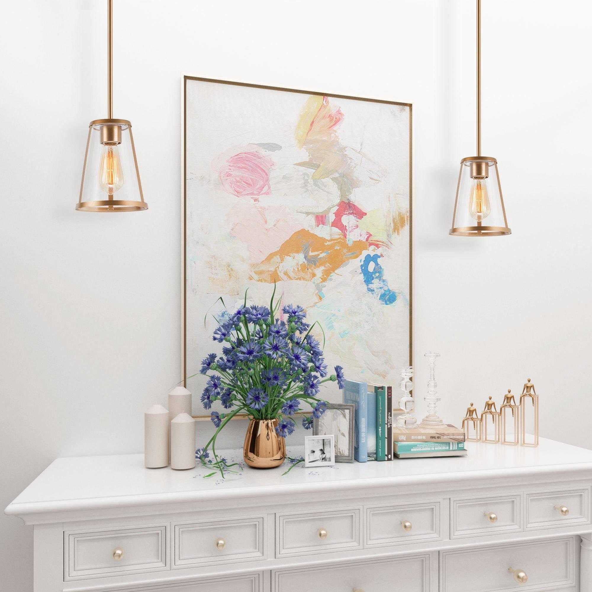 LNC 7" Modern Gold Pendant Light with Clear Glass Shade and E26 Base for Kitchen Island