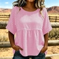 thumbnail image 6 of GUACER Womens Short Sleeve Gingham Tops Casual Round Neck Tiered Peplum Summer Loose Blouses, 6 of 8
