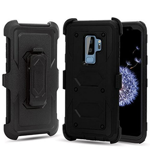 Galaxy S9 Plus Case, Mignova Heavy Duty Full Body Protective Case with Kickstand, Build-in Screen Protector and Belt Swivel Clip for Samsung Galaxy S9 Plus Smart Cell Phone(Black)